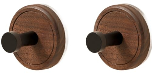 FACAIIO Gancho de pared de madera de nogal con ventosa fuerte para baño, sin taladro, gancho adhesivo resistente, capacidad de carga de 3 kg, color marrón