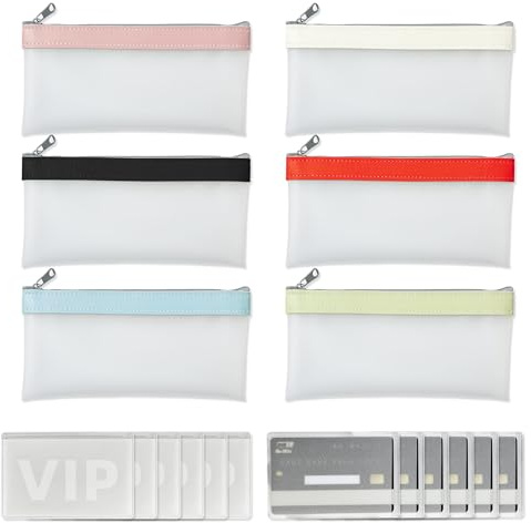 6 Stück Geldtasche, 20 x 10,5 cm Transparente Geldtaschen Banktasche mit Kartenhülle, Klein Geldtaschen mit Reißverschluss für Reise Bürobedarf argeld Quittungen Organizer