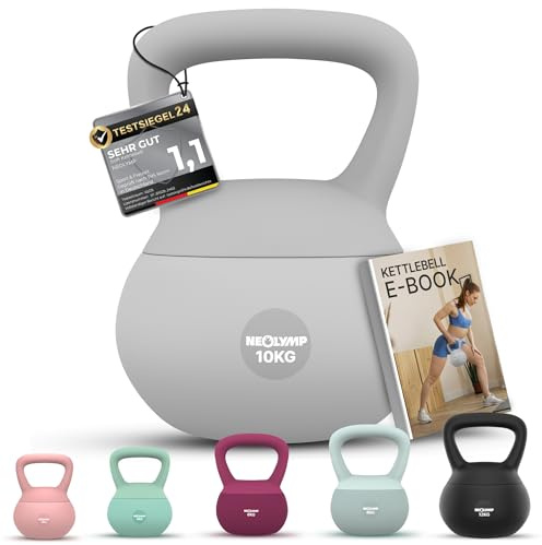 NEOLYMP Soft Kettlebell bodenschonend & leise - stoßdämpfende Kugelhantel mit Eisensandfüllung - ergonomischer Softgriff ideal fürs Homegym Kettlebell 2–12 kg Kugelhantel Set (Grau | 10 kg)