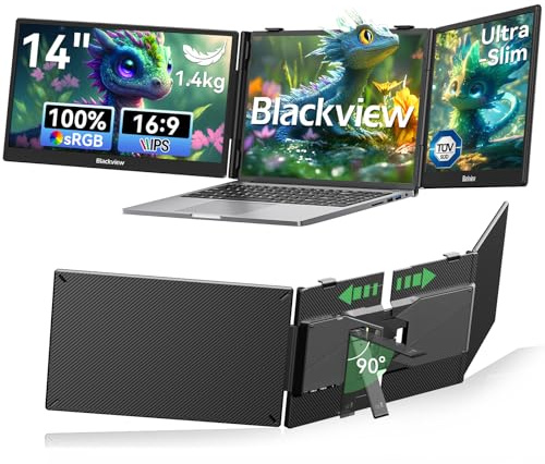 Blackview Laptop Screen Extender, 14 Portable Monitor [FHD 1080P & Ultra-Slim Travel Monitor] Triple Screen for 13-17.3 Laptop, USB-C Plug &Play Screen for Mac/Windows/Android