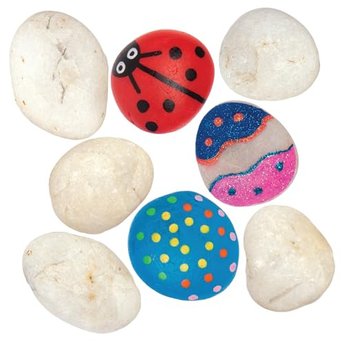 Baker Ross VC409 White Painting Stones, Pack of 20, 65mm Pebbles, Craft Painting, Stone Decorating, Garden Decoration, Ages 3+