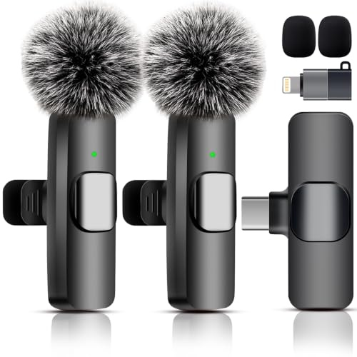 Wireless Lavalier Microphone for iPhone, iPad & Android Phone | Mini Lapel Mic with AI Noise Reduction for Video Recording Vlogging TikTok YouTube,Plug & Play Clip-on,for Content Creators