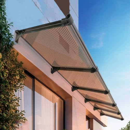 Auvent de Porte d'Entrée Toit Insonorisé,Marquise de Porte d’Entrée pour Garage,Balcon,Fenêtre,Résistante Aux Chocs avec Panneau en Polycarbonate et Cadre en Aluminium (65x290cm)