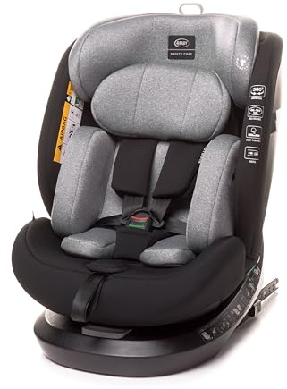 4BABY Kindersitz drehbar 360 mit ISOFIX ROTO-FIX, Autositz 40-150 cm, R129 norm, Kopf, Rückenlehnen und Sitzverstellung, I-SIZE (Grey)
