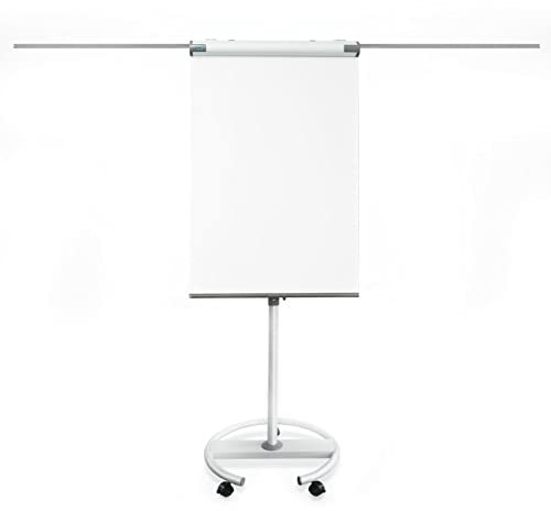 OfficeMarshal Flipchart Whiteboard mobil mit Rollenfuss Ständer 73x105cm | Höhenverstellbar bis 210cm, Beschreibbar, Trocken abwischbar, magnetisch (Piranha)