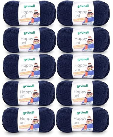 Gründl Wolle Happy uni Garn zum Stricken 10 Knäuel 100 g, marine | Garn zum Häkeln - Strickgarn - Häkelgarn - Weich und hautfreundlich - 100 % Polyacryl 100 g / 250 m - Nadelstärke 4 5