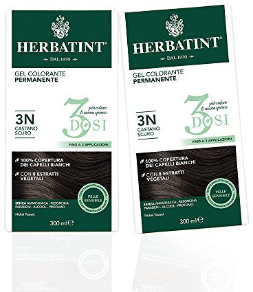 Herbatint Gel Colorante Permanente 3Dosi 3N Castano scuro - 2 Confezioni (2x 300 ml)