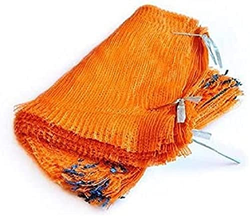 Orange Net Sacks Raschel Bags with Drawstring Mesh Vegetables Logs Kindling Wood (10, 60 X 42 CM - 15KG)