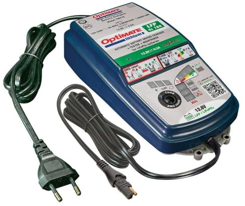 OptiMate Lithium 4s 10A 12,8V LiFePO4 Caricatore con Mantenimento – Programma Automatico 10 Fasi con Modalità TUNE – Sicuro Resistente – per Moto Auto ATV Nautica