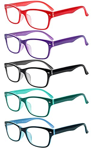 SIGVAN Reading Glasses 5 Packs Blue Light Blocking Eyeglasses Quality Spring Hinge Colorful Computer Readers for Women Men (5 Mix, 2.50, multiplier_x)