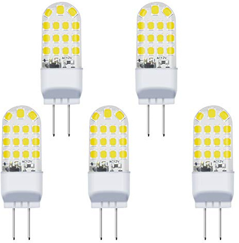 Lxcom Lighting G6.35 GY6.35 LED Light Bulbs 4W (40W Equivalent) AC/DC 12V Daylight White 6000K T3/T4 JC Type LED Bulb G6.35/GY6.35 Base for Desk Lamp Accent Under Cabinet Landscape Lighting,5 Pack