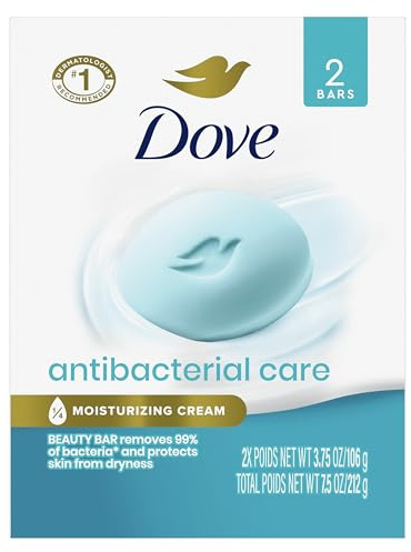 Dove Beauty Bar Soap Antibacterial Care 2 Count For Clean, Moisturized Skin, Removes Bacteria 3.75 oz