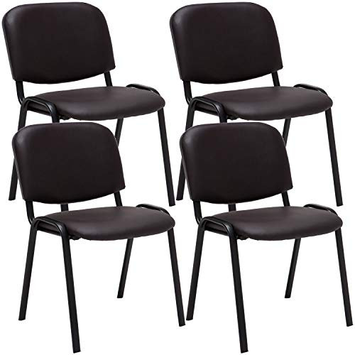 TPFLiving 4er Set Besucherstuhl Keen Konferenzstuhl mit Hochwertiger Polsterung und Kunstlederbezug I Stapelstuhl mit Robustem Metallgestell und Gepolsterter Rückenlehne/Sitzfläche, Farbe: Braun