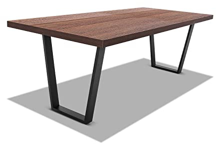 Tavolo da pranzo in legno e metallo con piedi trapezoidali. Disponibile in 2 dimensioni 160x90 cm e 220x100 cm ed in 4 colori bianco, nero, legno neutro, legno teak (160 x 90cm, Legno Teak)
