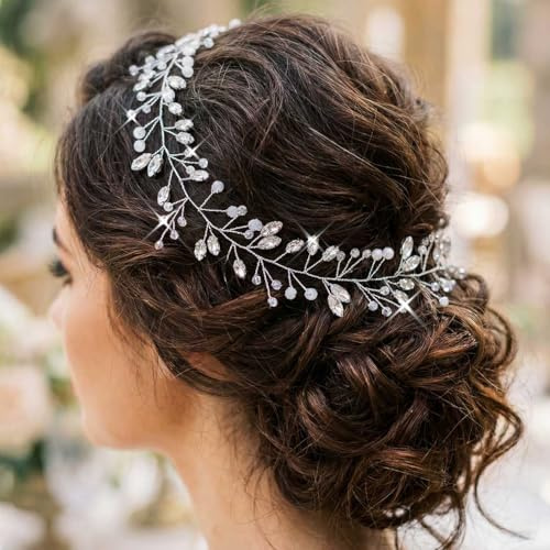 Unicra Brautschmuck, Hochzeitshaar, Weinrebe, silberfarben, Kristall, Brautschmuck, Strass-Kopfschmuck, Haarschmuck für Damen und Mädchen