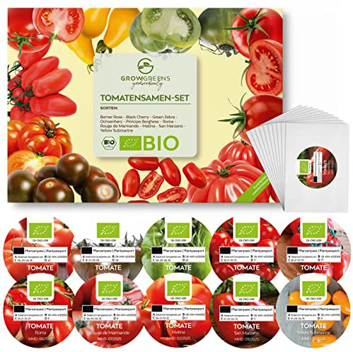 BIO Tomatensamen Set mit 10 Sorten - Tomaten Samen Anzuchtset aus biologischem Anbau ideal für Terrasse, Balkon & Garten