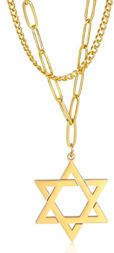 Collana con Stella di David per Donne Uomini Amuleto Ciondolo Esagonale Collana Doppio Strato Gioielli Ebraici