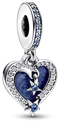PANDORA Himmlische Sternschnuppe Herzen Doppelter Charm-Anhänger aus Sterling-Silber, Moments Collection, kompatibel Moments Armbändern, 792356C01