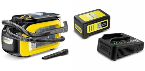 Kärcher SE 3-18 Compact Akku-Waschsauger (Integrierter Sprühschlauch, extra Wasch- und Fugendüse zur Polsterreinigung, 75 mm Arbeitsbreite, Durchspülfunktion) inkl. 18 V Starter Kit 18/50