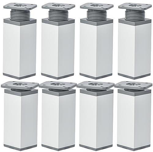 6 Inch / 15cm Adjustable Furniture Legs, 8 Pcs Matte Silver Square Aluminum Alloy Furniture Support Feet, Adjustable Height 0-20mm Replacement Leg for Cabinet Table Sofa Cupboard