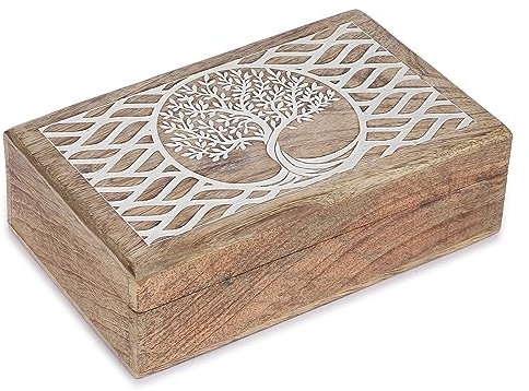 Ajuny Boîte à bijoux décorative en bois fabriquée à la main - Design ligne d'arbre - Multifonction - Coffre au trésor - Organisateur de bijoux, bijoux, boucles d'oreilles, colliers, montres - Cadeau