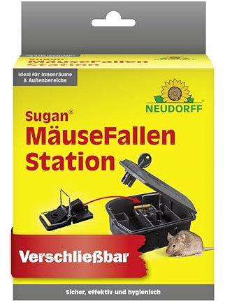 Neudorff Sugan MäuseFallenStation – Verschließbare Mäuseköderbox inkl. Schlagfalle bekämpft sicher Mäuse im Innen- und Außenbereich. Auch für Köder geeignet, 1 Stück