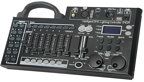 Consola de iluminación DMX, controlador DMX 512 de 240 canales para luces DJ, equipada con función de respaldo de datos USB, color negro