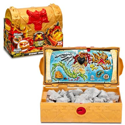 TREASURE X - TX Forziere del Drago, Scultura di roccia con Forziere Tesoro al suo interno, Scopri il Segreto con la Mappa dei Tesori, Figura Unica Drago Dorato o Infuocato, +5 anni, Famosa (TRR69000)