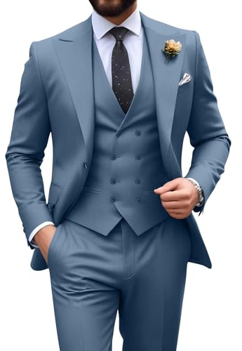 Herrenanzug, Slim Fit, 3-teilig, zweireihig, formelles Smoking-Set für Herren, Anzug für Hochzeit, Abschlussball und Bräutigam | Geeignet für Herren, Blazer, Weste, Hose, Abschlussball, Party, Bräutigam, Ein-Knopf, leicht, Abschlussfeier, Heimkehr-Outfit