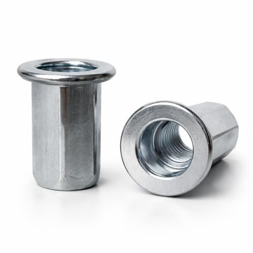 Tuercas de remache ciego M8 x 21 mm, vástago hexagonal, cabeza plana, chapado en zinc, AN322 (paquete de 20)