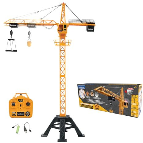 LEXIBOOK, Crosslander® Pro, RC Crane, Remote-controlled tower crane, Height 1.28 m/4.20 ft, Lifts up to 500g /1.10 lb, Multidirectional, Sound and light effects, Yellow, RCP35
