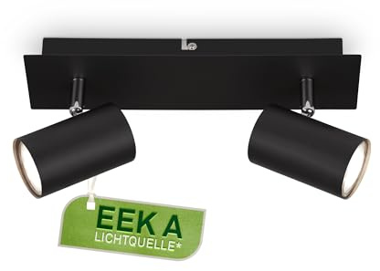 BRILONER - Focos LED Interior Techo con Clase de Eficiencia Energética A+, Orientable, 3000K Blanco Cálido, 2x focos 2W, 450 Lum, Aprox. 50.000H Luz, Lampara Techo, Candeeiro Teto, 29 cm, Negro