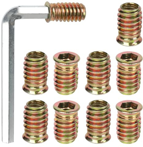 FOMGIIN Insert Fileté Bois M8 x 20mm, 10 Pièces Insert à Vis, Écrous à Visser, Inserts D'écrou Borgne Ecrou Hexagonal, Douille Filetée Visser Metal Zinc Intérieur Manchons, pour Meubles en Bois