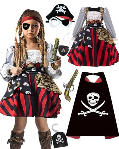 minkasic Costume da pirata per bambini, accessorio per costume da pirata, con aletta per gli occhi, pistola pirata, maschera da pirata, gancio pirata, gancio per pirata, costume da carnevale
