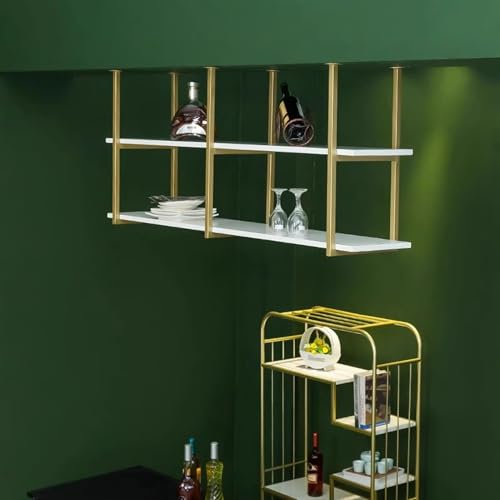 Portabicchieri da soffitto in oro, da appendere, con legno massello e metallo, per cucina, da parete, decorazione galleggiante (110 x 30 x 80 cm)