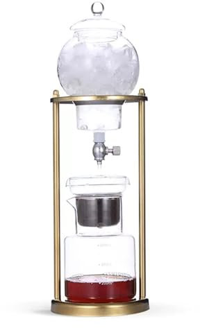 Cafetera de Goteo para café Helado con Capacidad de 600 ml/20,29 oz, con Rejilla de Acero Inoxidable, cafetera de Vidrio Desmontable, Regalo para Amantes del café (Dorado)