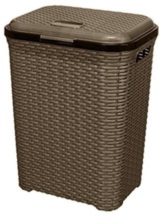 Cesto para Ropa 65L - Envio 24h - con Asas y Tapa, pongotodo Rattan de plástico duro. Cubo para plancha, Almacenaje de juguetes, herramientas o Multiusos. Ligero y Resistente. (Marrón, 65 L)