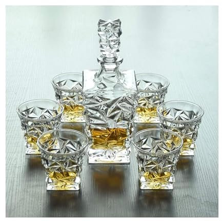 DEFBOW Accessoires de Bar Ensembles de carafes à Whisky Ice Crack Aérateur de vin élégant Carafe en Verre Cristal pour Alcool avec Bouchon Carafes à Liqueur de Conception carrée