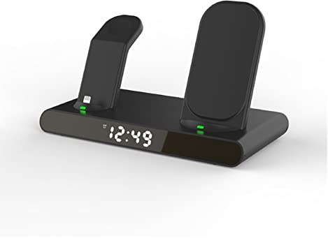 Cargador Inalambrico, 3 en 1 estación de Carga por inducción for Reloj teléfono 15W Cargador inalámbrico rápido Reloj(Nero)