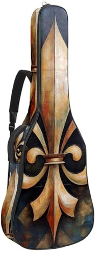 Mardi Gras Gitarrentasche für Akustikgitarre, bunte Federn und Lilie, 1 cm dicke Polsterung, wasserdicht, mit doppelt verstellbarem Schultergurt, für 101,6 - 106,7 cm Gitarre, Multicolor 08