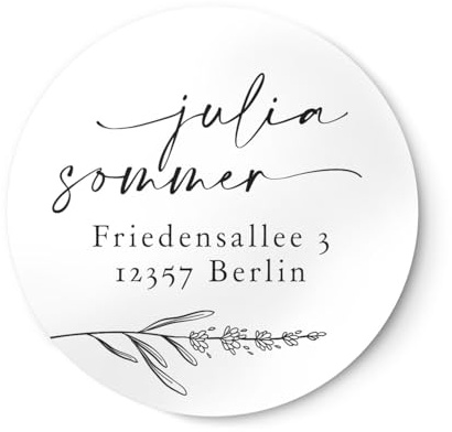 NORDEULE® Adressaufkleber mit Wunschtext und Lavendelzweig | 4cm runde matte wasserfeste Absender Etiketten 48 Stück | ideal für Einladungskarten Umschläge Briefpost Geschenke (Matt Pure)
