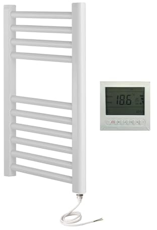 Greened House White Electric Towel Rail Straight 400mm W x 600mm H + Timer