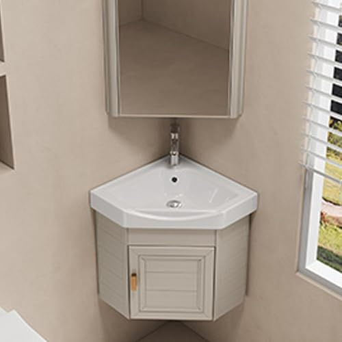 Lavabo de Salle de Bain avec Meuble Vasque - Vasque et Meuble de Rangement en céramique Blanche, Plan de Travail 38/43 cm, Vasque d'angle pour vestiaire et Toilettes