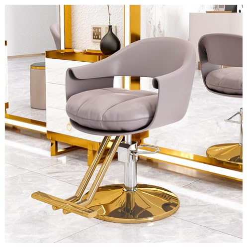 Professioneller Salonstuhl mit 360° Drehung, verstellbarer Hydraulikpumpe, graues PU-Leder, Friseurstuhl, ergonomischer Frisierstuhl für ultimativen Komfort