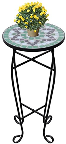 KTHLBRH Mesa de jardín de mosaico resistente a la intemperie con estructura de hierro, mesa auxiliar redonda de 30 cm para balcón y terraza, mesa de cerámica fácil de limpiar y duradera