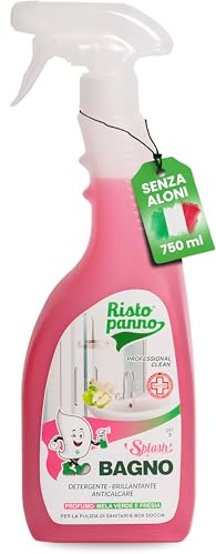 RISTOPANNO 1PZ x 750ml Detergente Anticalcare Spray Multiuso Professionale | Superfici Brillanti - Pulizia Doccia, Rubinetteria, Sanitari - Profumo Mela Verde e Fresia - Prodotti Pulizia SPLASH BAGNO