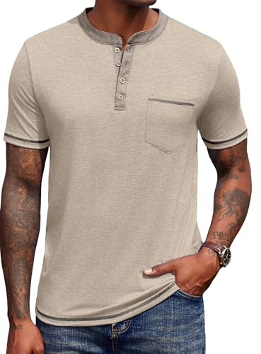 COOFANDY Chemise Henley à Manches Courtes pour Homme Henley T-Shirt d'été Tshirts Décontracté avec Poche