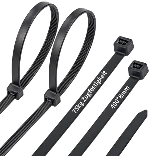 20 stycken långa buntband svart 300/400/500 mm med 75 kg draghållfasthet UV-resistent ultrastark för inomhus- och utomhusbruk, mångsidig självlåsande industri