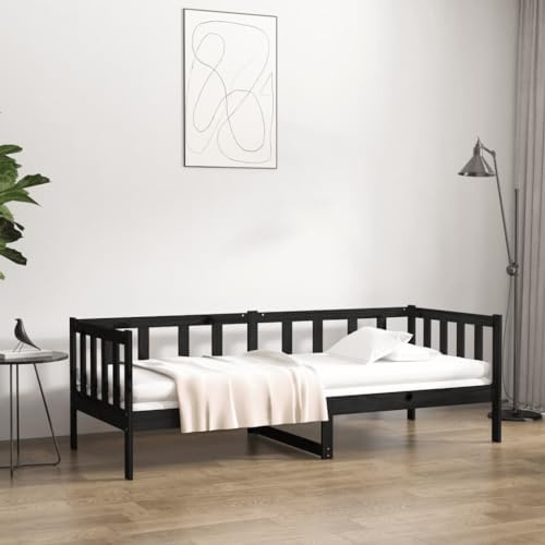 Ordellia Dagsäng, svart, 90 x 190 cm, massivt trä, furu, sängram, plattformssäng med ribbotten, gästsäng för sovrum, möbler, mångsidig användning