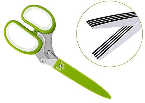 SIXRUN Cortador de Utensilios de Cocina, Tijeras para Hierbas con 5 Cuchillas para Picar y Cortar Hierbas de Manera Eficiente, Seguro de Usar para la Cocina del Hogar, 7,5x3,1x0,8 Pulgadas (Como se